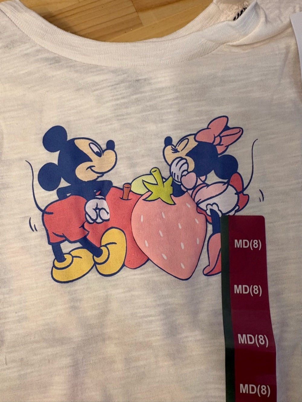 H&M White Tee with Pink Strawberry & Blue Cartoon Print